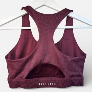 ALLFENIX X VICI MAROON RACERBACK LEOPARD PRINT SPORTS BRA SIZE SMALL